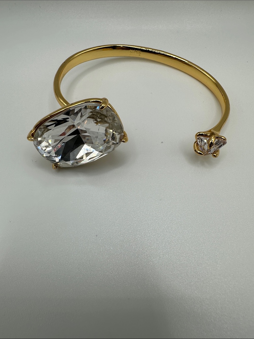 Gold Crystal Open Cuff Bracelet - Clear Crystal Accent - Picture 2 of 2